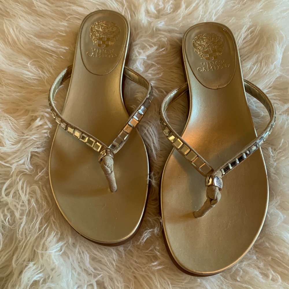 Vince Camuto Golden Rhinestone Flats Sandals 8M / 38